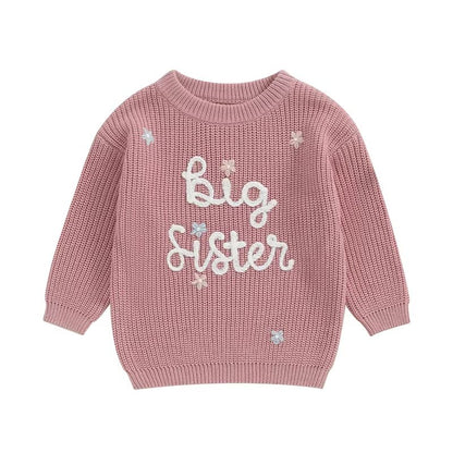 Big Sister  Little Sister Matching Embroidered Knit Sweater Set  Warm FallWinter Toddler Sweatshirt 10