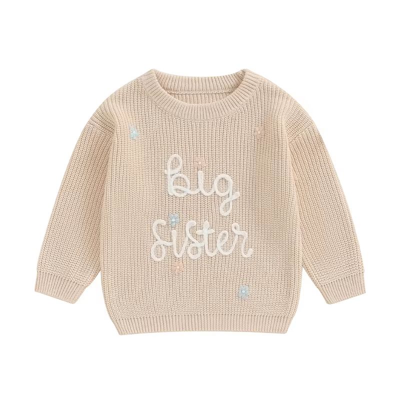 Big Sister  Little Sister Matching Embroidered Knit Sweater Set  Warm FallWinter Toddler Sweatshirt 6