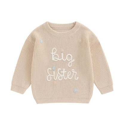 Big Sister  Little Sister Matching Embroidered Knit Sweater Set  Warm FallWinter Toddler Sweatshirt 6