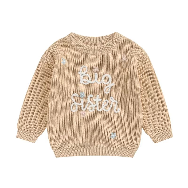 Big Sister  Little Sister Matching Embroidered Knit Sweater Set  Warm FallWinter Toddler Sweatshirt 7