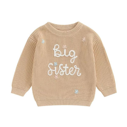 Big Sister  Little Sister Matching Embroidered Knit Sweater Set  Warm FallWinter Toddler Sweatshirt 7