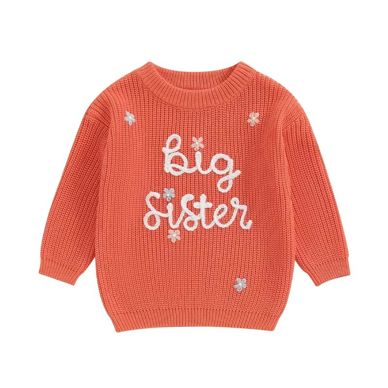 Big Sister  Little Sister Matching Embroidered Knit Sweater Set  Warm FallWinter Toddler Sweatshirt 8