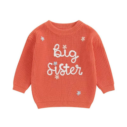 Big Sister  Little Sister Matching Embroidered Knit Sweater Set  Warm FallWinter Toddler Sweatshirt 8