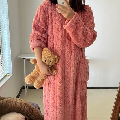 CozyLuxe Plus Size Flannel Pajamas – Thickened Winter Coral Velvet Nightwear
