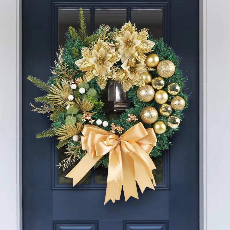 Elegant Pre Lit Christmas Wreath For Front Door Garland With LED Lantern And Large Bow For Holiday  4
