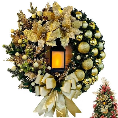 Elegant Pre Lit Christmas Wreath For Front Door Garland With LED Lantern And Large Bow For Holiday  7