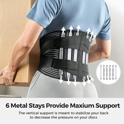 Anti-skid Lower Back Support Belt with 6 Stays, Sports Back Braces for Work, Breathable Back Support for Pain Relief