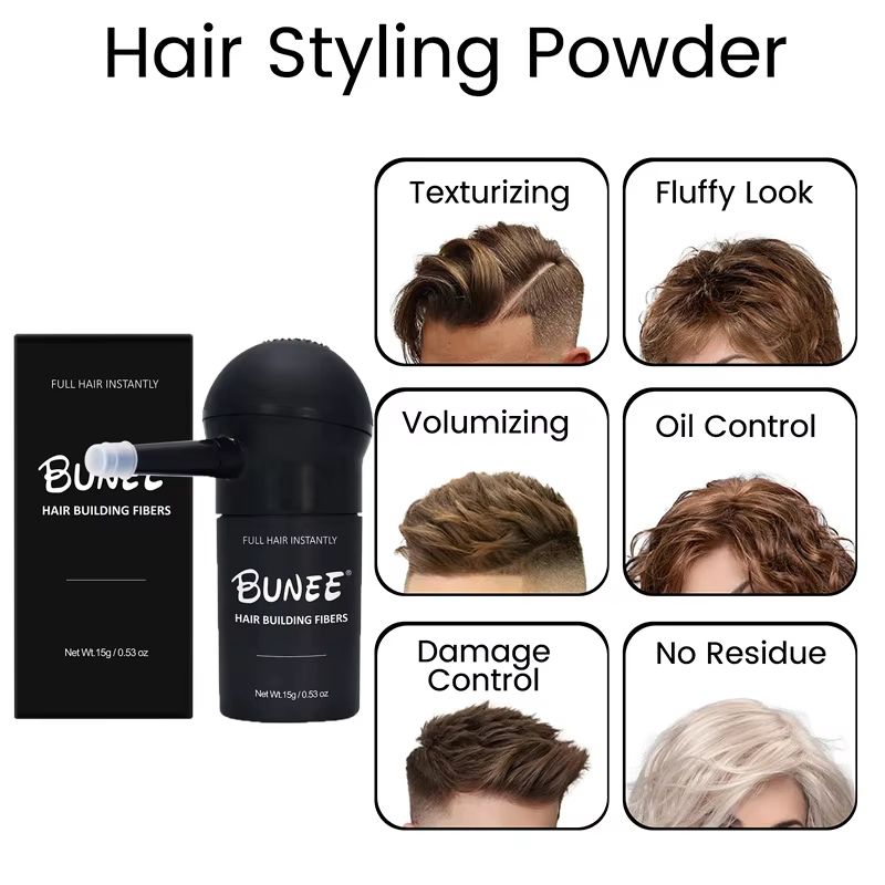 BUNEE Hair Building Fibers  Natural Hair Thickening Powder For Mens Balding  Thinning Areas 15g Set 2