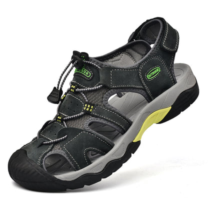 Classic Genuine Leather Sandals, Summer Mens Sandals, Fashion Outdoor Hiking Shoes, Lightweight Breathable Non-slip
