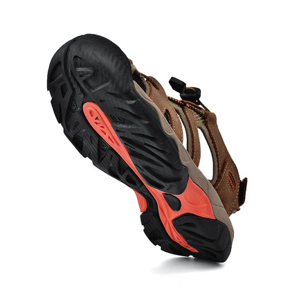 Classic Genuine Leather Sandals, Summer Mens Sandals, Fashion Outdoor Hiking Shoes, Lightweight Breathable Non-slip