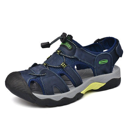 Classic Genuine Leather Sandals, Summer Mens Sandals, Fashion Outdoor Hiking Shoes, Lightweight Breathable Non-slip