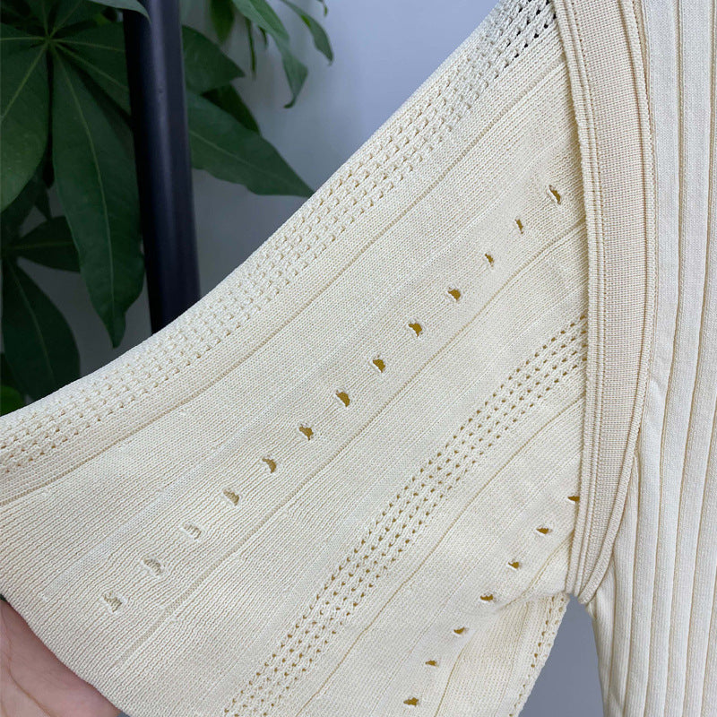 Summer Spring French Elegant Fragrance High-end Slimming Knitted Mermaid Dress, Hollow Fish Tail Knit Slimming Dress