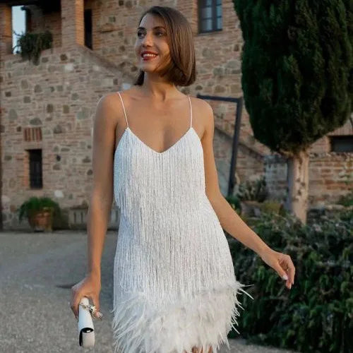 Summer Colorful Feather Patchwork Sleeveless Dress, Fashionable Sequins Framed Amazon Direct Sales Women