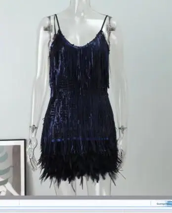 Summer Colorful Feather Patchwork Sleeveless Dress, Fashionable Sequins Framed Amazon Direct Sales Women