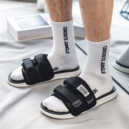 Fashionable Mens Outdoor Slippers, Indoor Casual Slippers, Non-slip Soft Bottom Hook Loop Slippers, Beach Summer Sandal