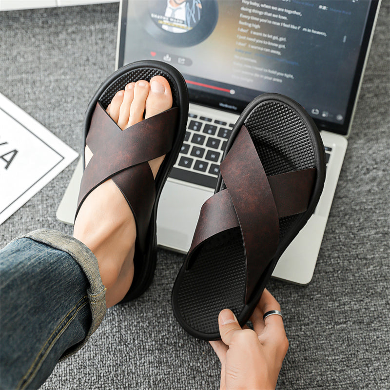 Mens Slippers Summer, Outdoor Beach Casual Sandals Large Size, Trend Flat Non-slip Comfortable Men Shoes