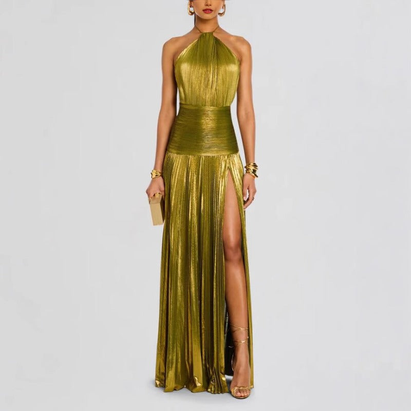 Luxurious Women Corset Party Dress, Sexy Off Shoulder Halter Cocktail Gown, Celebrity Long Prom Guest Dress with Slit