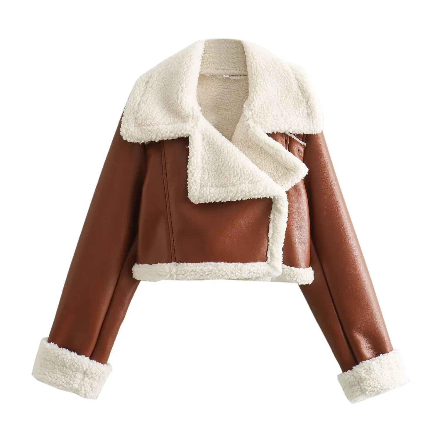 Womens Clothing, Shearling Fleece Jacket, Double Sided Short Coat, Turn Down Collar Outerwear