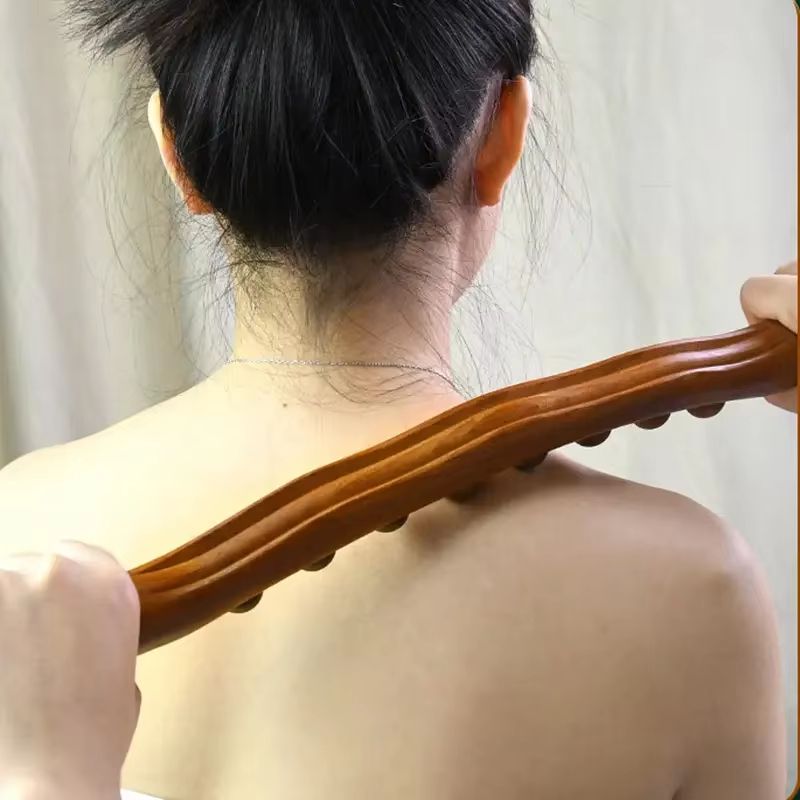 8Bead Carbonized Wood Gua Sha Massage Stick  FullBody Meridian Therapy Wand For Muscle Relaxation   1