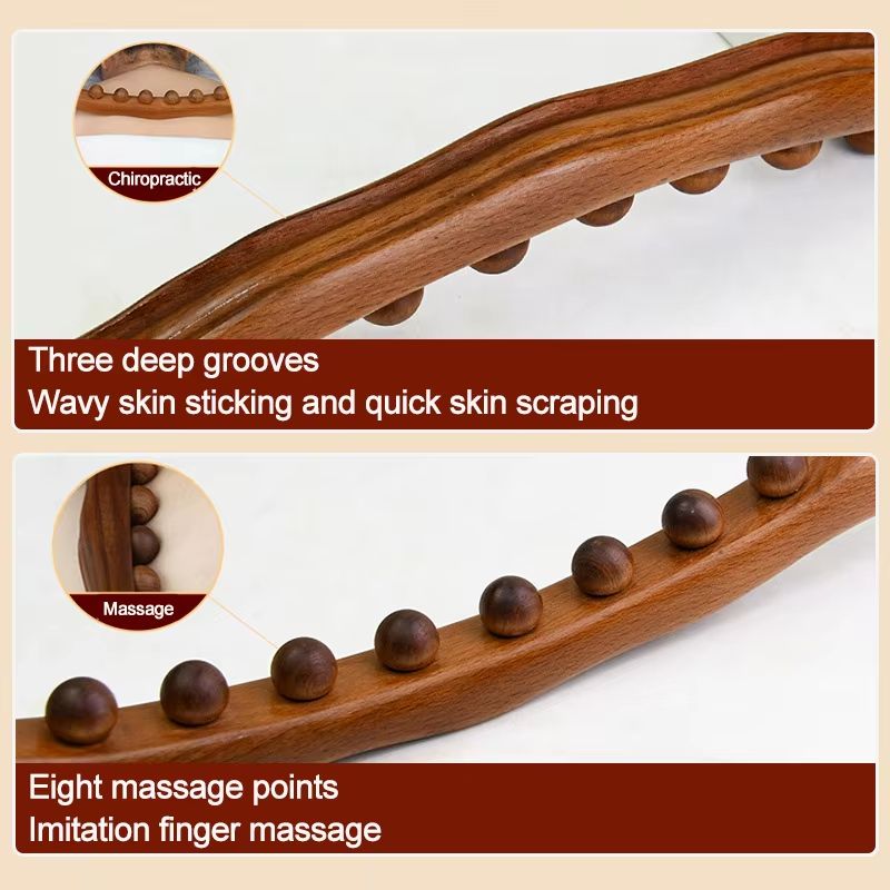 8Bead Carbonized Wood Gua Sha Massage Stick  FullBody Meridian Therapy Wand For Muscle Relaxation   4