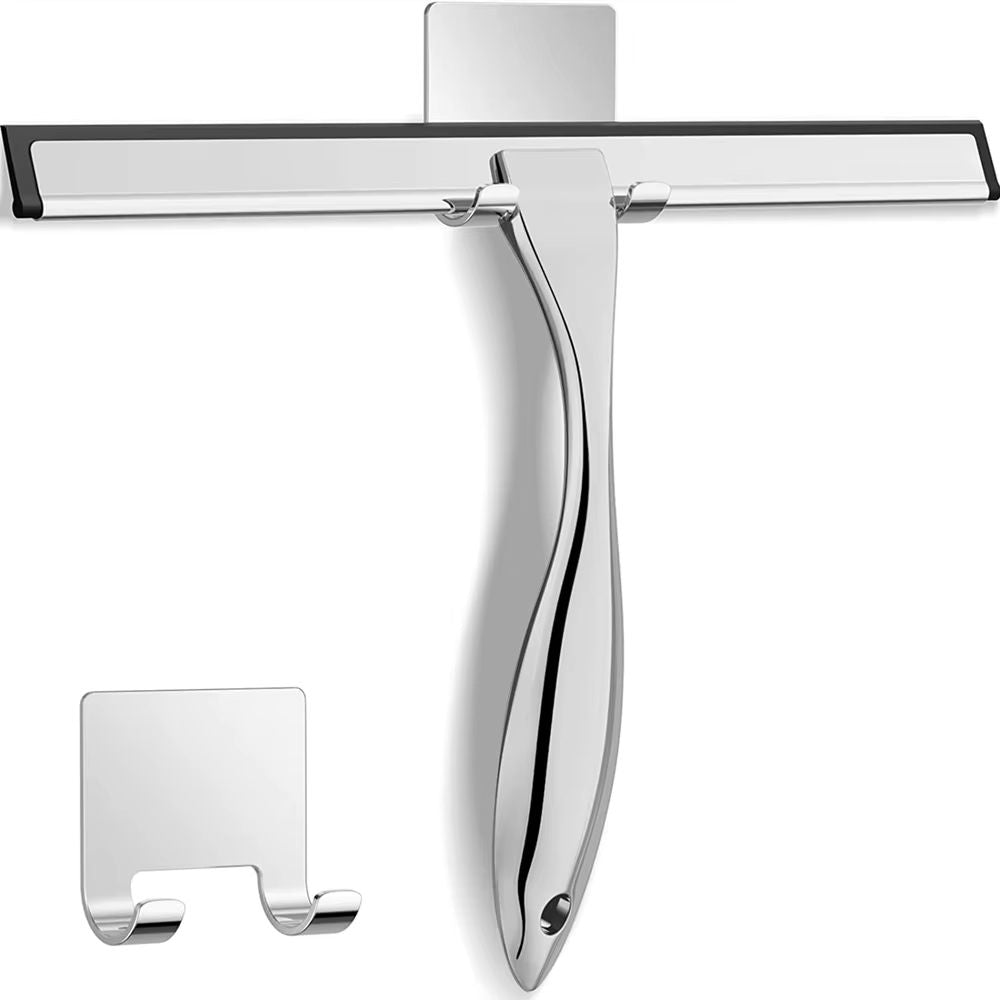 Stainless Steel Shower Squeegee with Hook – Streak-Free Bathroom, Mirror & Glass Cleaning Tool