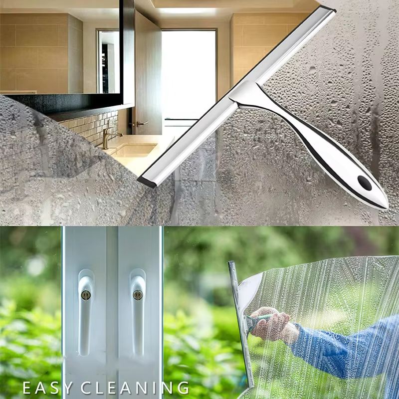 Stainless Steel Shower Squeegee With Hook  StreakFree Bathroom Mirror  Glass Cleaning Tool 5