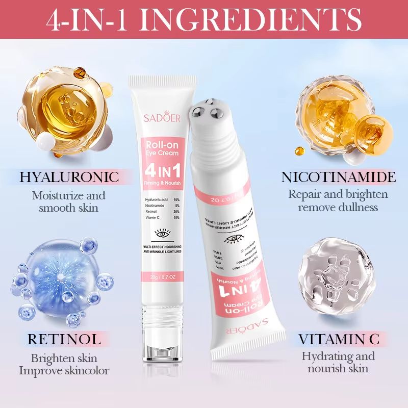 SADOER 4in1 Eye Cream RollOn  Anti Dark Circles Eye Bags  Firming Moisturizing Serum 1