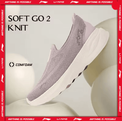 Li Ning Womens Soft Go 2 Knit Slip On Walking Shoes Lightweight Breathable Sneakers