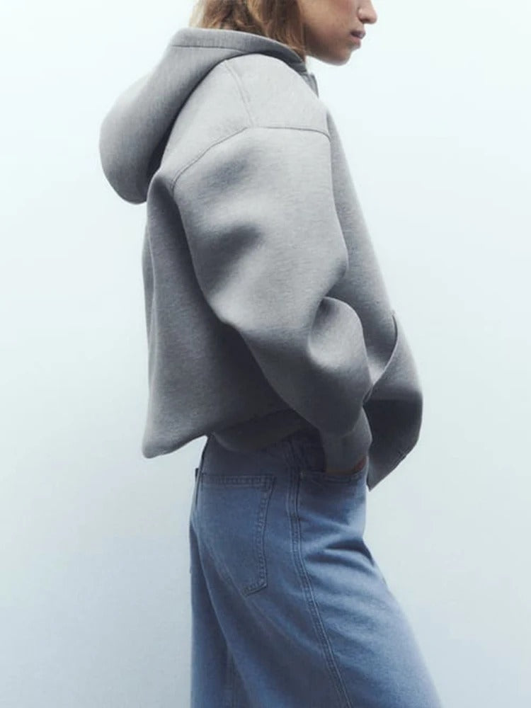 ZABA Womens Oversized Fashion Jacket, Versatile Casual Hooded Zip Top, Street Basic Sweatshirt