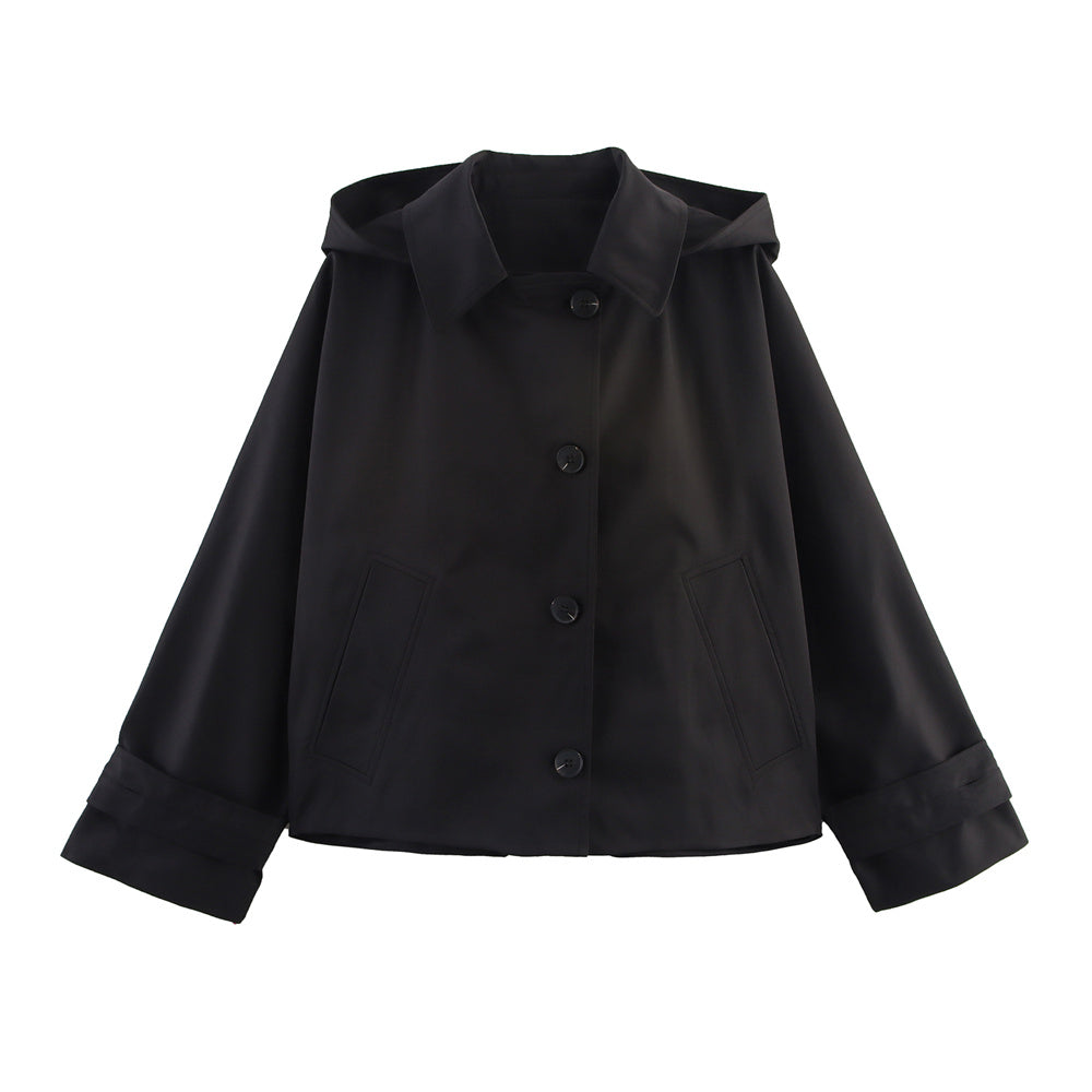RARF autumn jacket, European American hooded lapel coat, single breasted long sleeve trench, short casual outerwear