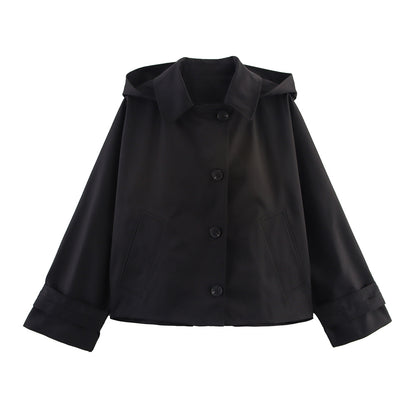 RARF autumn jacket, European American hooded lapel coat, single breasted long sleeve trench, short casual outerwear