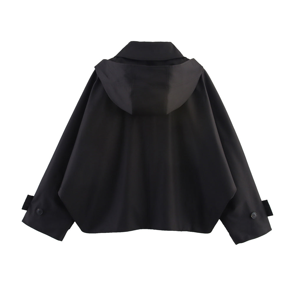 RARF Autumn Jacket European American Hooded Lapel Coat Single Breasted Long Sleeve Trench Short Cas 1