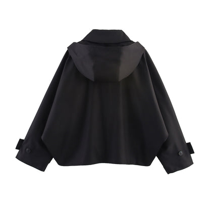 RARF Autumn Jacket European American Hooded Lapel Coat Single Breasted Long Sleeve Trench Short Cas 1