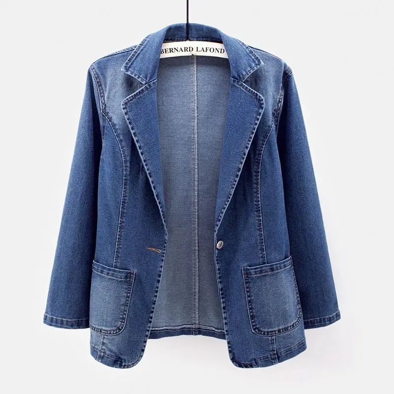 Spring Autumn Denim Jacket Women, Slimming Cardigan Outer Wear, Solid Color Trendy Silhouette Top