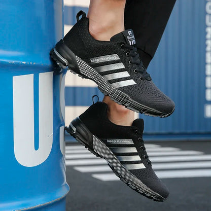 Fashion Men Sneakers, Breathable Mesh Comfortable Black Sports Shoes, Outdoor Casual Running Mens Shoe, Anti-Slip