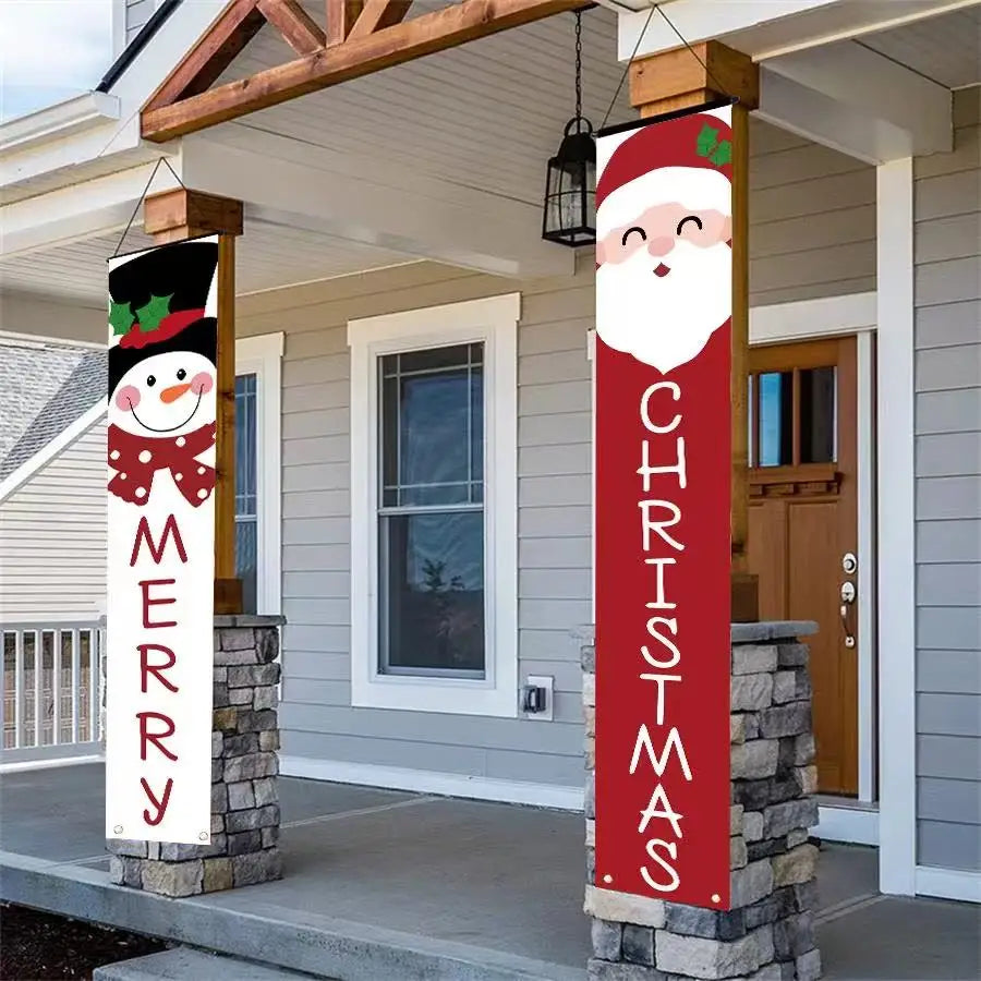 Jumbo Snowman & Santa Claus Door Banner, 2PC Merry Christmas Decoration for Wall, Fireplace, Home Xmas 2025 Party Decor