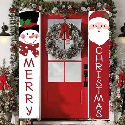 Jumbo Snowman & Santa Claus Door Banner, 2PC Merry Christmas Decoration for Wall, Fireplace, Home Xmas 2025 Party Decor