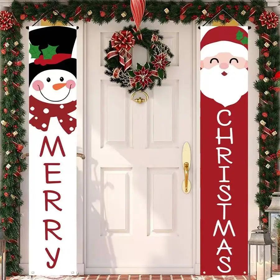Jumbo Snowman & Santa Claus Door Banner, 2PC Merry Christmas Decoration for Wall, Fireplace, Home Xmas 2025 Party Decor