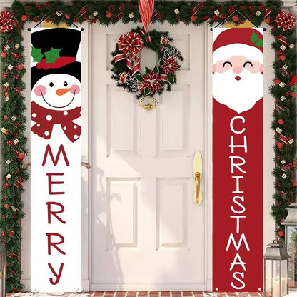 Jumbo Snowman & Santa Claus Door Banner, 2PC Merry Christmas Decoration for Wall, Fireplace, Home Xmas 2025 Party Decor
