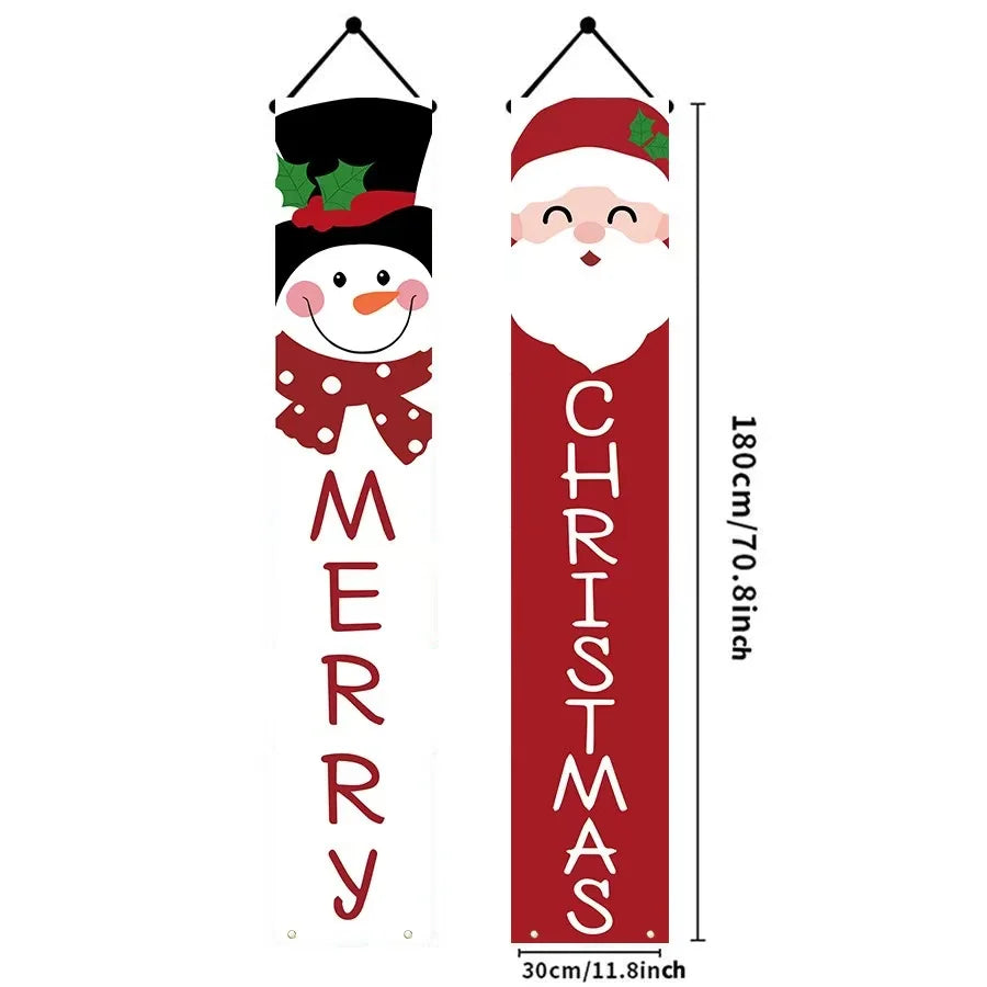 Jumbo Snowman & Santa Claus Door Banner, 2PC Merry Christmas Decoration for Wall, Fireplace, Home Xmas 2025 Party Decor