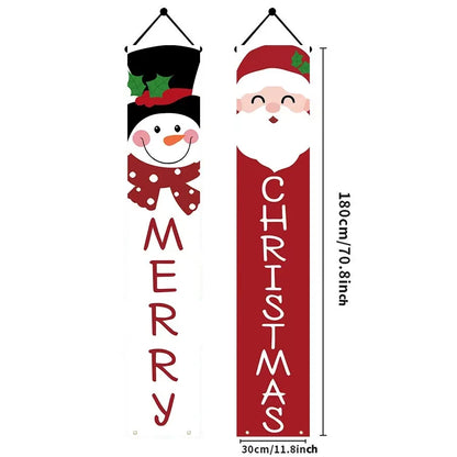 Jumbo Snowman & Santa Claus Door Banner, 2PC Merry Christmas Decoration for Wall, Fireplace, Home Xmas 2025 Party Decor