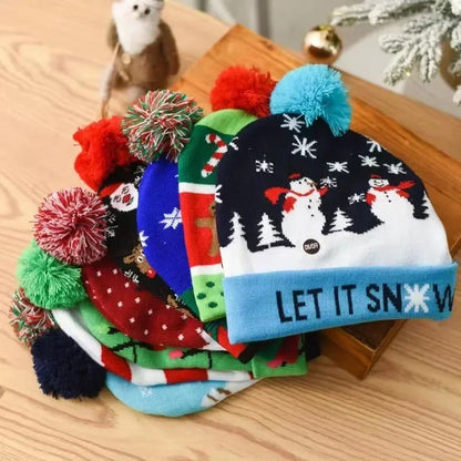 Snowman Knitted Christmas Hat with Colorful LED Lights, Warm Winter Cap for Adults & Kids, Xmas Party Decor and Novelty