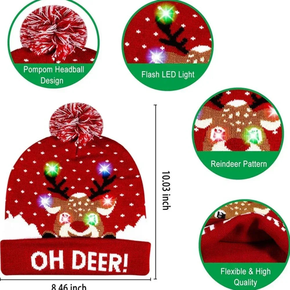 Snowman Knitted Christmas Hat with Colorful LED Lights, Warm Winter Cap for Adults & Kids, Xmas Party Decor and Novelty