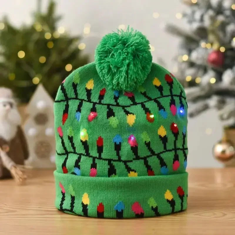 Snowman Knitted Christmas Hat with Colorful LED Lights, Warm Winter Cap for Adults & Kids, Xmas Party Decor and Novelty