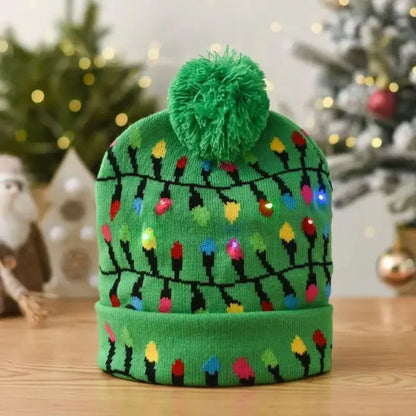 Snowman Knitted Christmas Hat with Colorful LED Lights, Warm Winter Cap for Adults & Kids, Xmas Party Decor and Novelty