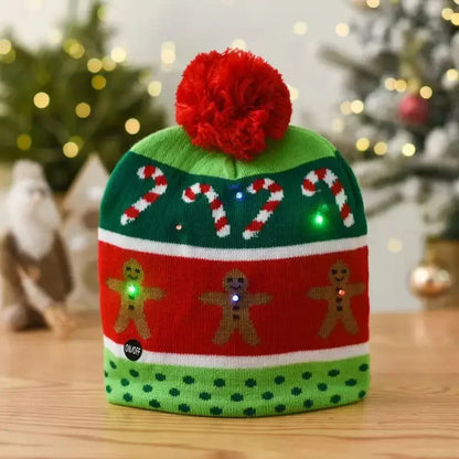 Snowman Knitted Christmas Hat with Colorful LED Lights, Warm Winter Cap for Adults & Kids, Xmas Party Decor and Novelty