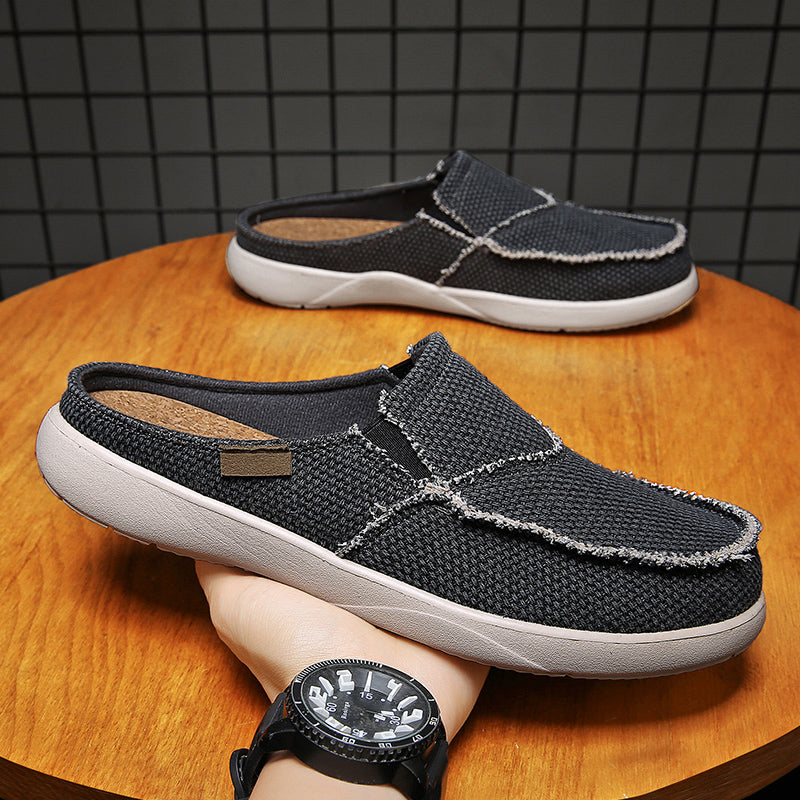 Mens Canvas Slip On Half Shoes Summer Casual Slippers Lightweight Breathable Zapatillas 5