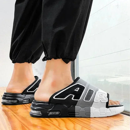 Mens Summer Slides with Air Cushion Comfort and Non Slip PVC Sole