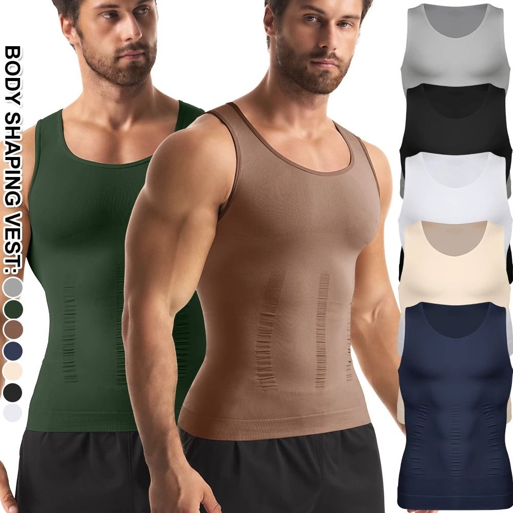 Mens Compression Shaper Vest Slim Fit Sleeveless Tummy Control Top 1