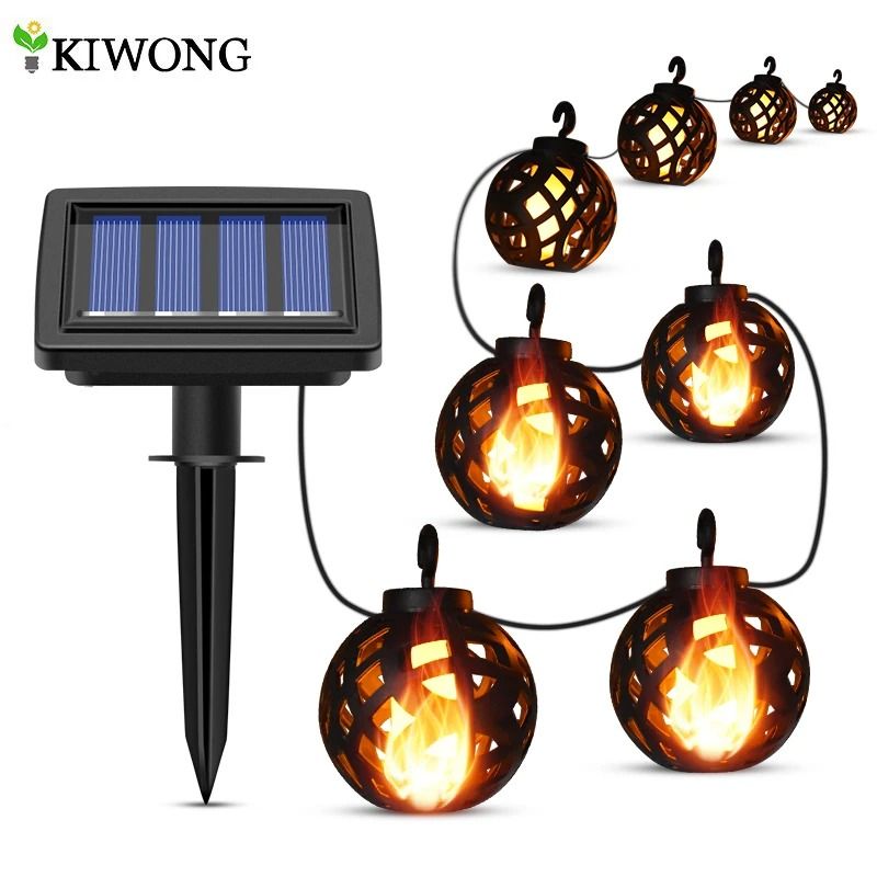 Solar String Lights LED Outdoor Waterproof Flickering Flame Hanging Lantern with 8 Balls